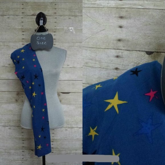 NWT OS One Size LuLaRoe Legging - Pink Blue Yellow & Black Stars on Blue - Picture 1 of 1